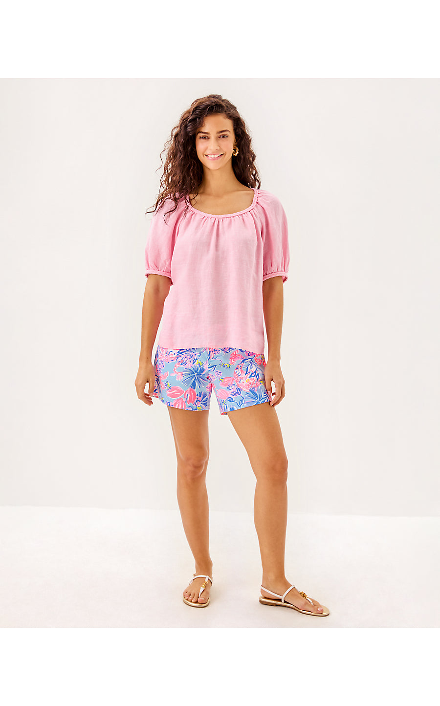 CALAIS SHORT SLEEVE TOP, CONCH SHELL PINK X RESORT WHITE