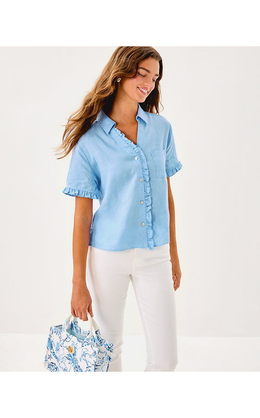 CARDEN RUFFLE TOP, JACARANDA BLUE