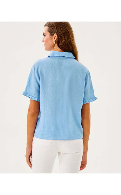 CARDEN RUFFLE TOP, JACARANDA BLUE