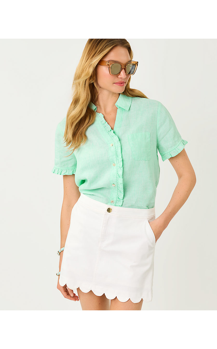 CARDEN RUFFLE TOP, MINT CONDITION X RESORT WHITE
