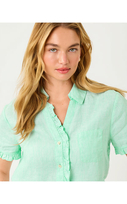 CARDEN RUFFLE TOP, MINT CONDITION X RESORT WHITE