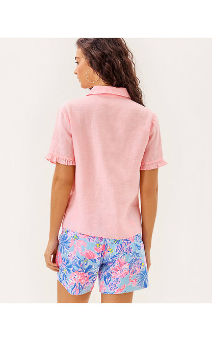 CARDEN RUFFLE TOP, SORBET PINK X RESORT WHITE