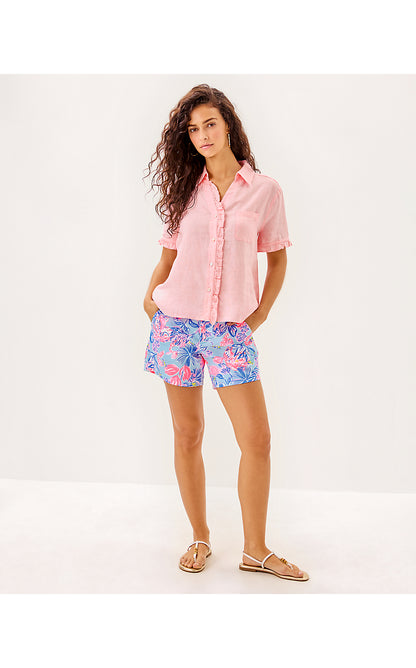 CARDEN RUFFLE TOP, SORBET PINK X RESORT WHITE