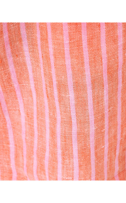 CARDEN RUFFLE TOP, SUNSET ORANGE X CONCH SHELL PINK SAINT TROPEZ STRIPE