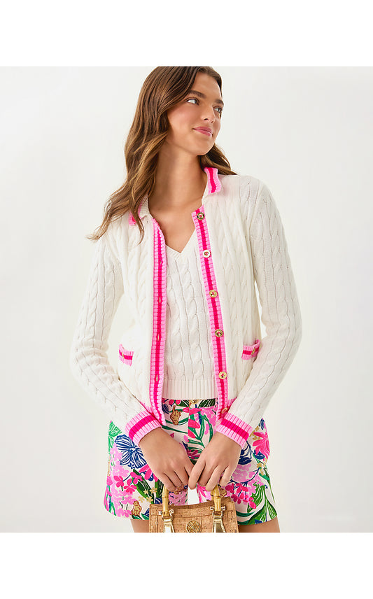 BROCKTON POLO CARDIGAN, COCONUT X PINK BLISS TIPPING