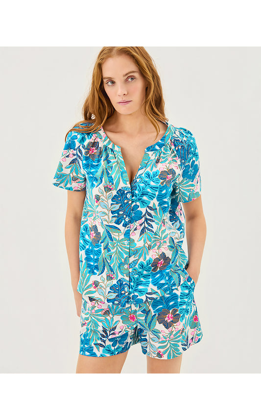ABRIANNA PJ WOVEN BOXER, BREEZY AQUA BEST FRONDS FOREVER