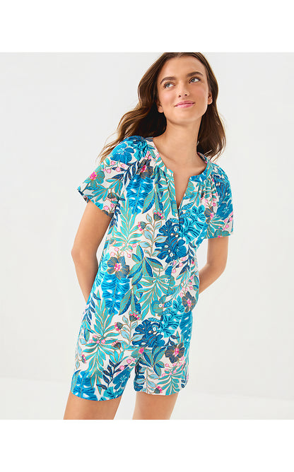 DARCEY PJ WOVEN TOP, BREEZY AQUA BEST FRONDS FOREVER