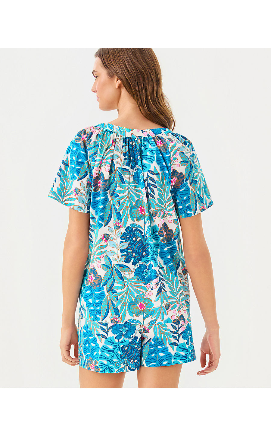 DARCEY PJ WOVEN TOP, BREEZY AQUA BEST FRONDS FOREVER