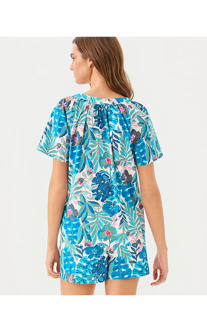 DARCEY PJ WOVEN TOP, BREEZY AQUA BEST FRONDS FOREVER