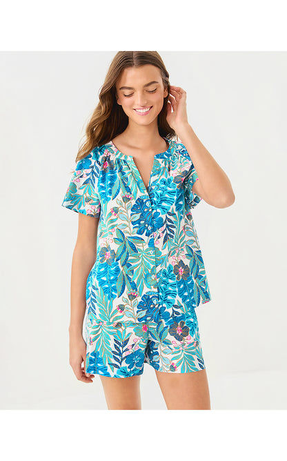 DARCEY PJ WOVEN TOP, BREEZY AQUA BEST FRONDS FOREVER