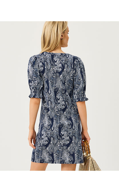 DELSIE DRESS, LOW TIDE NAVY LIL PALM PROWL