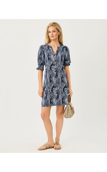 DELSIE DRESS, LOW TIDE NAVY LIL PALM PROWL