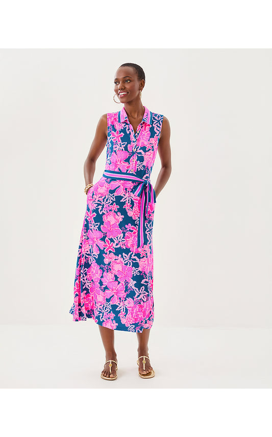 RYLAND MIDI DRESS, STARLIGHT NAVY ONCE AND FLORAL ENGINEERED KNIT DRESS