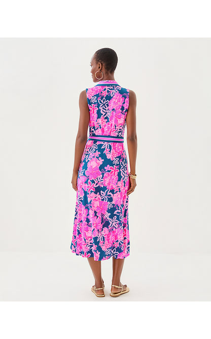 RYLAND MIDI DRESS, STARLIGHT NAVY ONCE AND FLORAL ENGINEERED KNIT DRESS