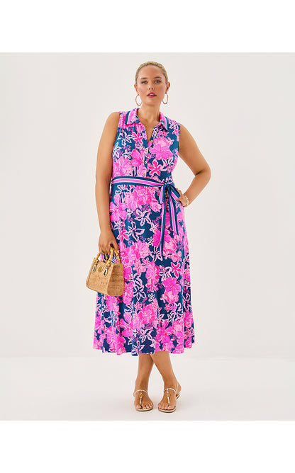 RYLAND MIDI DRESS, STARLIGHT NAVY ONCE AND FLORAL ENGINEERED KNIT DRESS