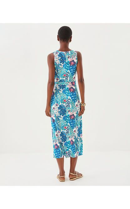 ESTELA MIDI DRESS, BREEZY AQUA BEST FRONDS FOREVER