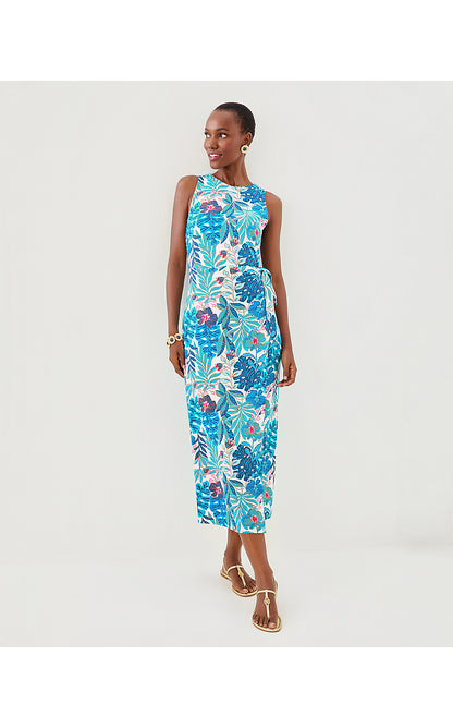 ESTELA MIDI DRESS, BREEZY AQUA BEST FRONDS FOREVER