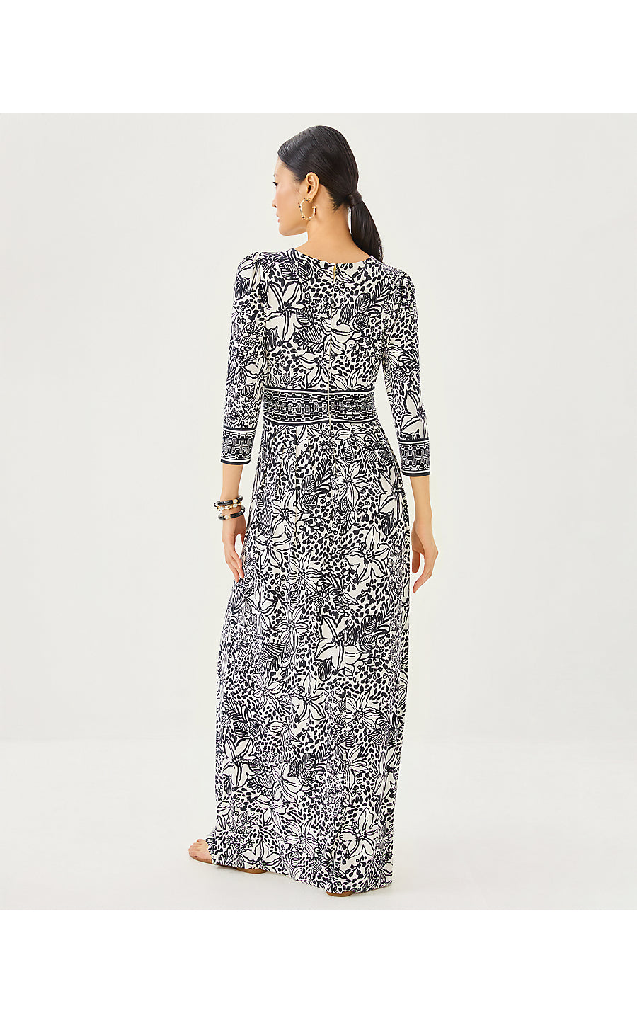 ROSLYNNE MAXI DRESS, ONYX LOTS TO SPOT ENGINEERED KNIT MAXI