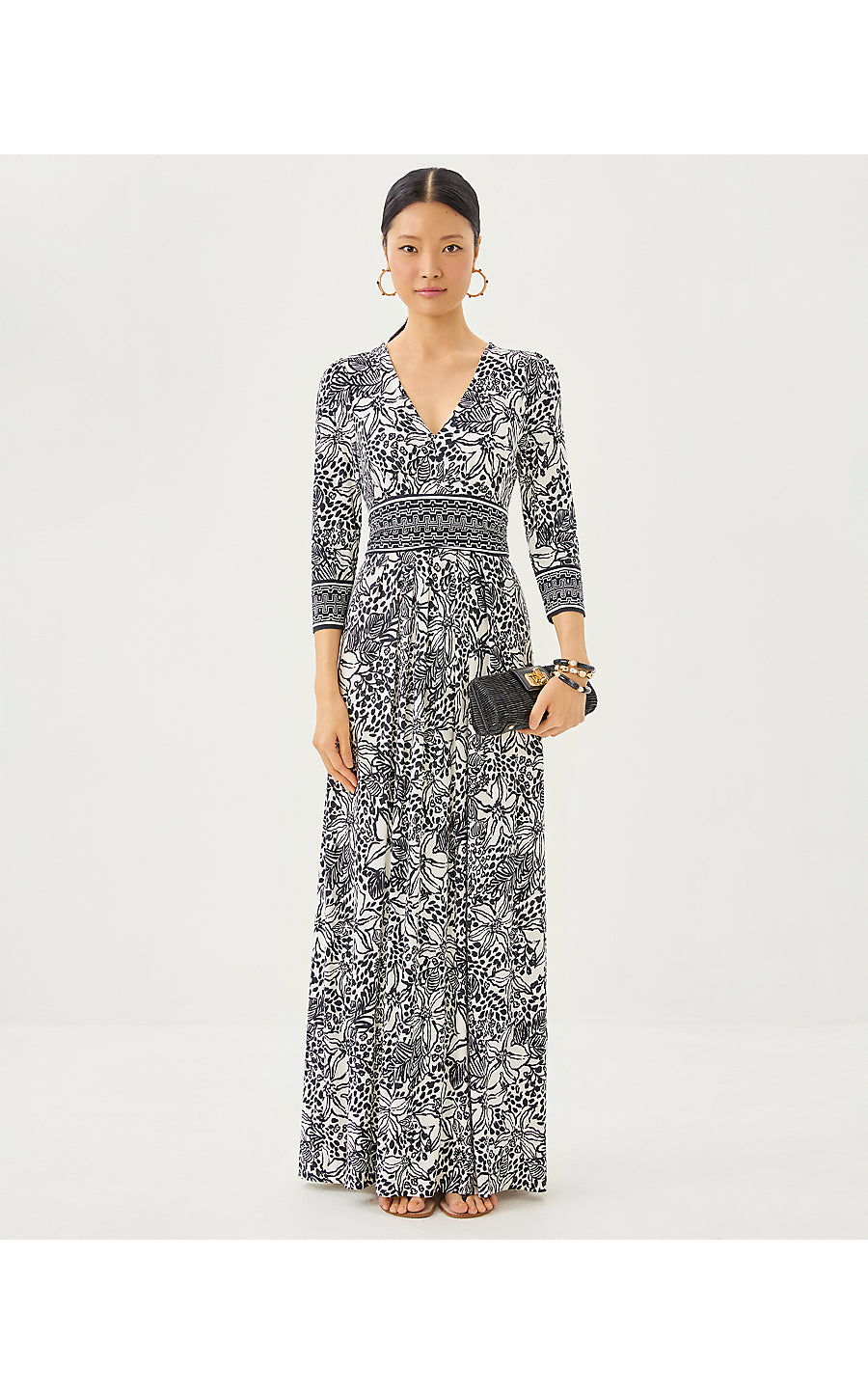 ROSLYNNE MAXI DRESS, ONYX LOTS TO SPOT ENGINEERED KNIT MAXI