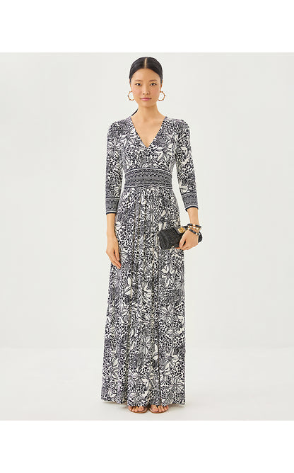 ROSLYNNE MAXI DRESS, ONYX LOTS TO SPOT ENGINEERED KNIT MAXI