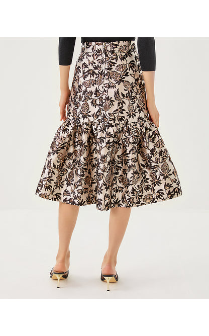 VALORA MIDI SKIRT, NOIR PINEAPPLE PUFF METALLIC JACQUARD