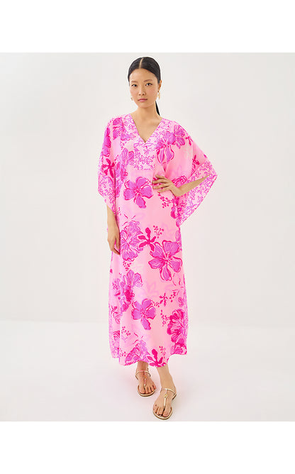 LEVY SILK MAXI CAFTAN, PARIGI PINK SUPPORTING SQUAD ENGINEERED WOVEN DRESS