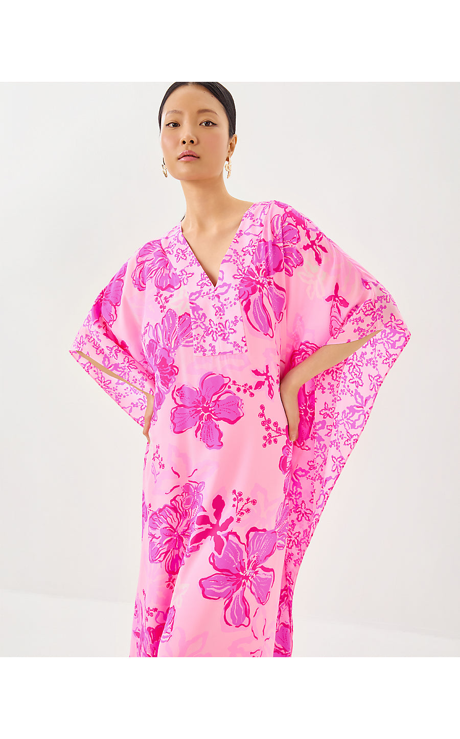 LEVY SILK MAXI CAFTAN, PARIGI PINK SUPPORTING SQUAD ENGINEERED WOVEN DRESS