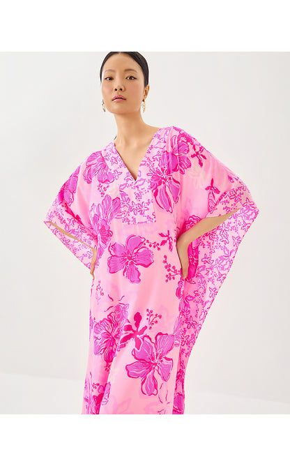 LEVY SILK MAXI CAFTAN, PARIGI PINK SUPPORTING SQUAD ENGINEERED WOVEN DRESS