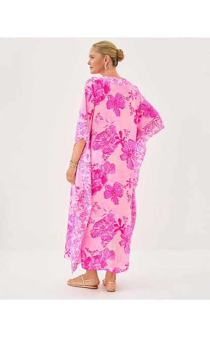 LEVY SILK MAXI CAFTAN, PARIGI PINK SUPPORTING SQUAD ENGINEERED WOVEN DRESS