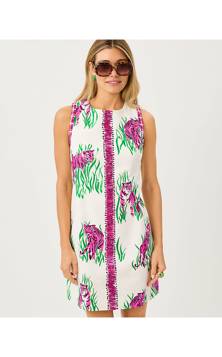 DEVYN STRETCH SHIFT, COCONUT CAMOUFLAGE CATWALK ENGINEERED WOVEN SHIFT
