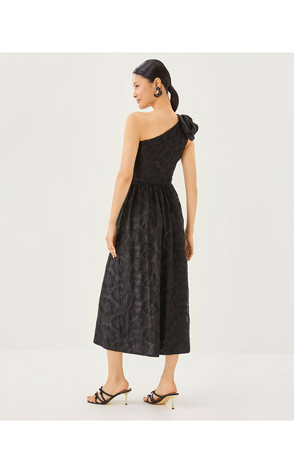 LYNSI MIDI DRESS, NOIR SUNSET BLOOM EMBROIDERED ORGANZA