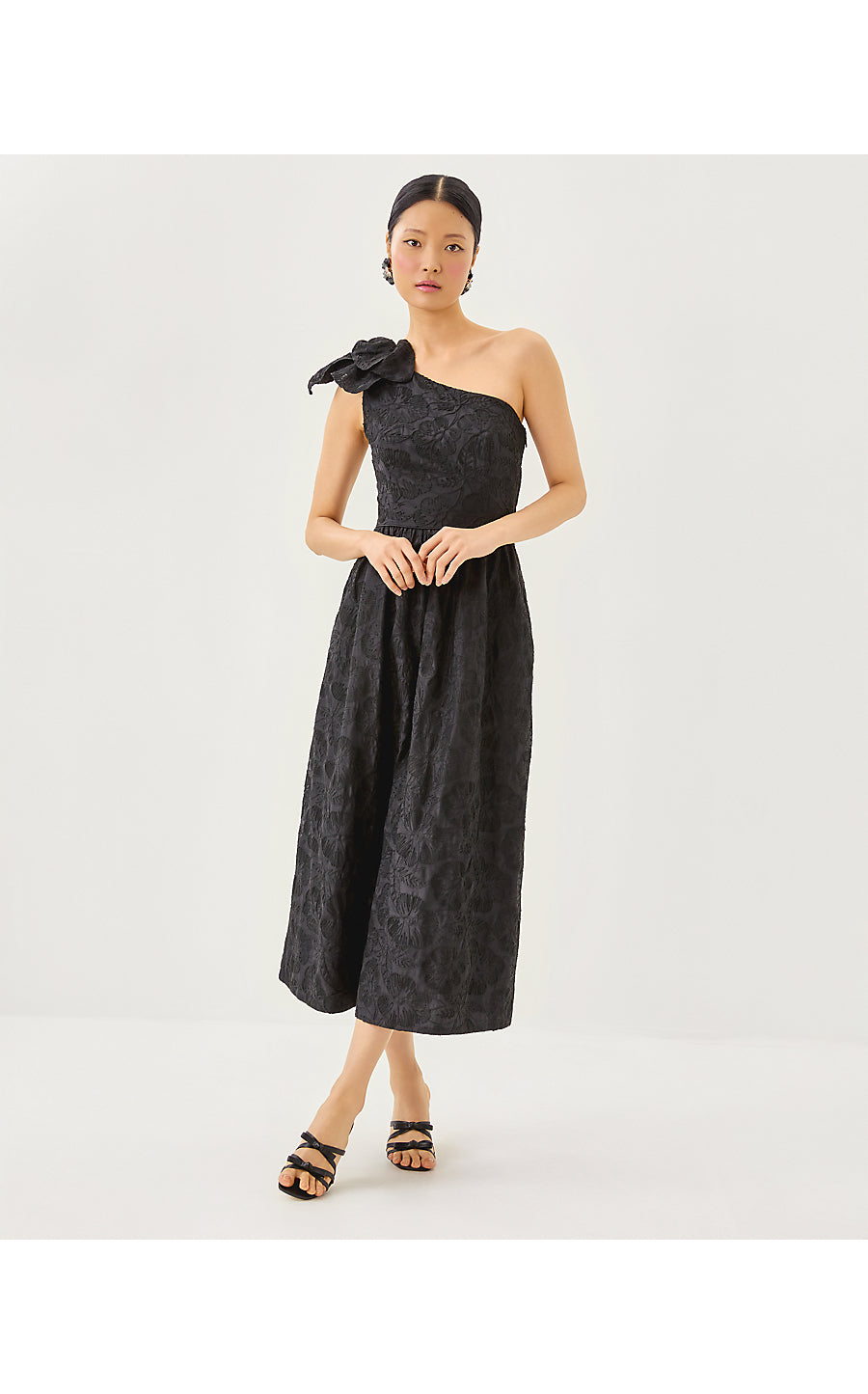 LYNSI MIDI DRESS, NOIR SUNSET BLOOM EMBROIDERED ORGANZA