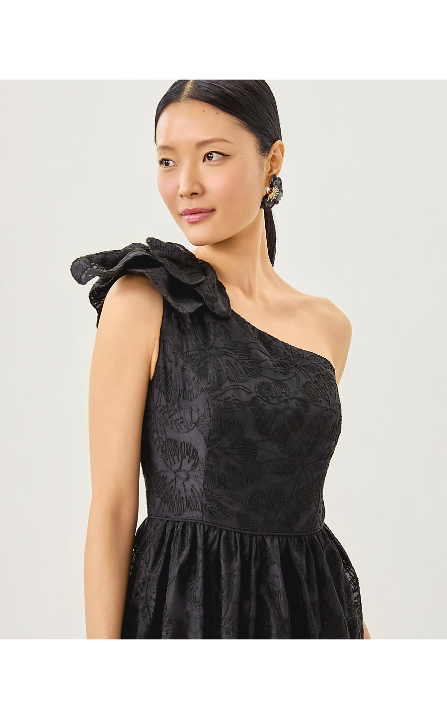 LYNSI MIDI DRESS, NOIR SUNSET BLOOM EMBROIDERED ORGANZA