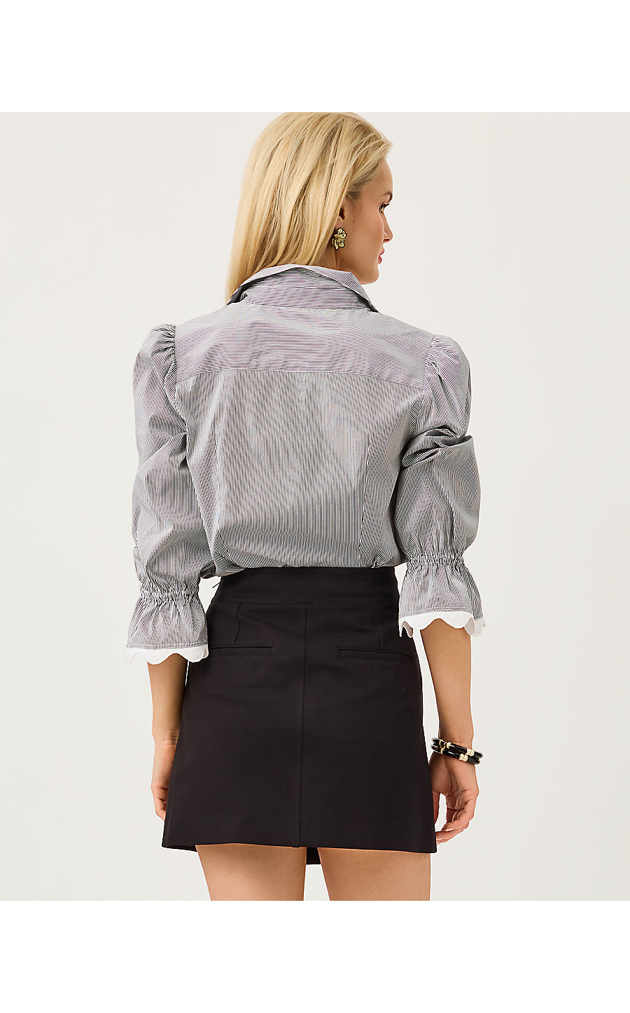 THE RICRAC LILLY SHIRT, NOIR MIRROR SHIRTING STRIPE