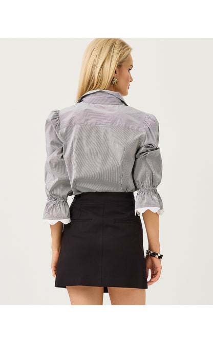 THE RICRAC LILLY SHIRT, NOIR MIRROR SHIRTING STRIPE