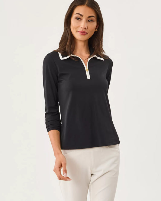 FRIDA HALF ZIP LONG SLEEVE POLO, NOIR
