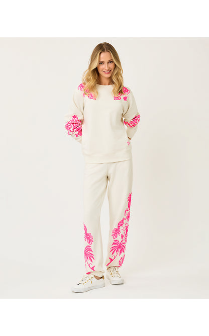 SILVIE JOGGER, COCONUT SAFARI SOCIAL EMBROIDERY PANT