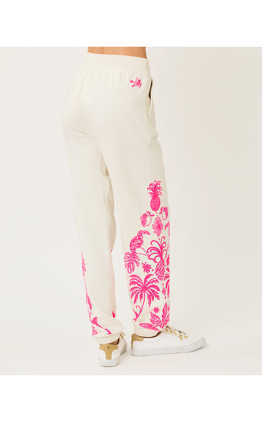 SILVIE JOGGER, COCONUT SAFARI SOCIAL EMBROIDERY PANT