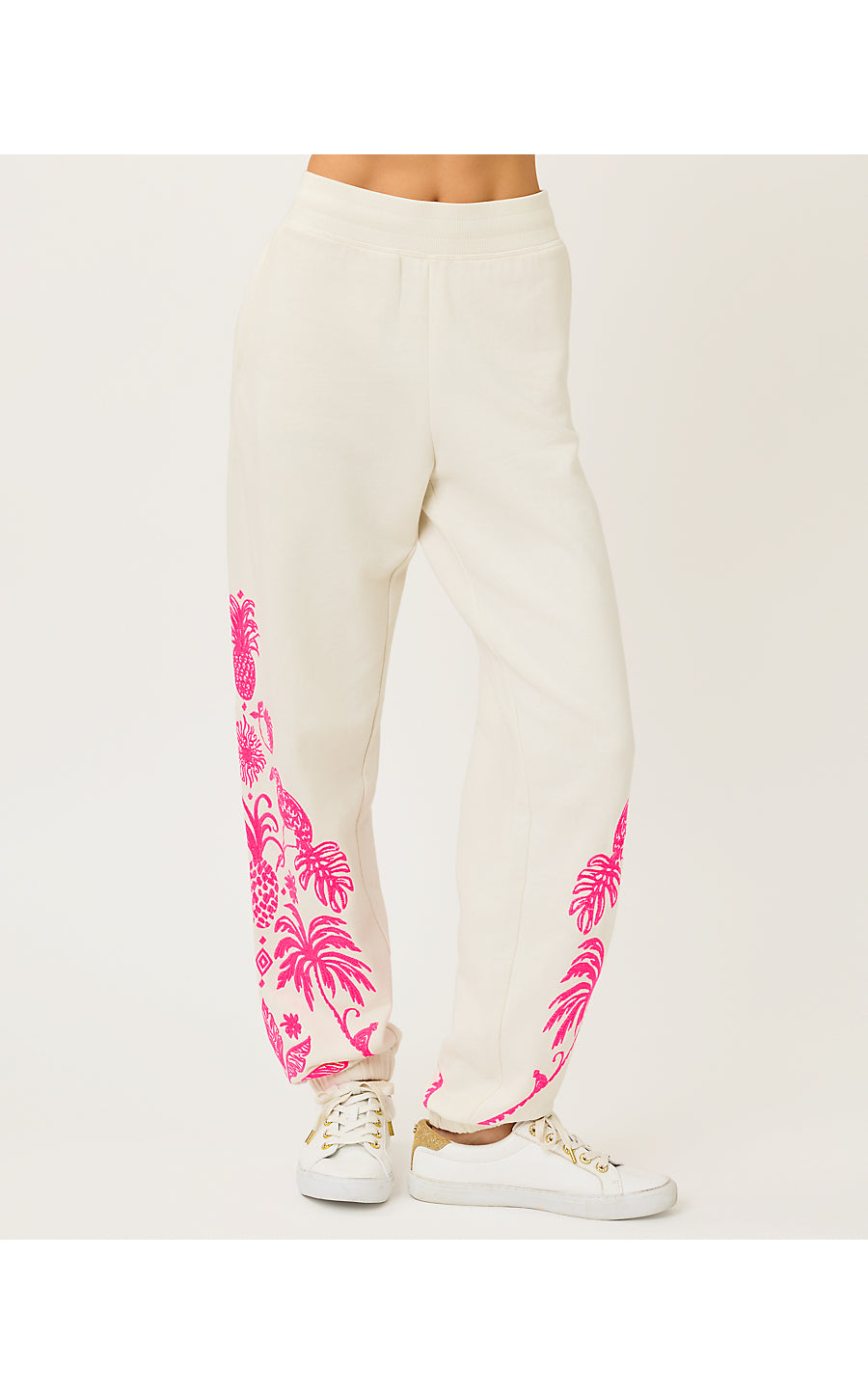 SILVIE JOGGER, COCONUT SAFARI SOCIAL EMBROIDERY PANT