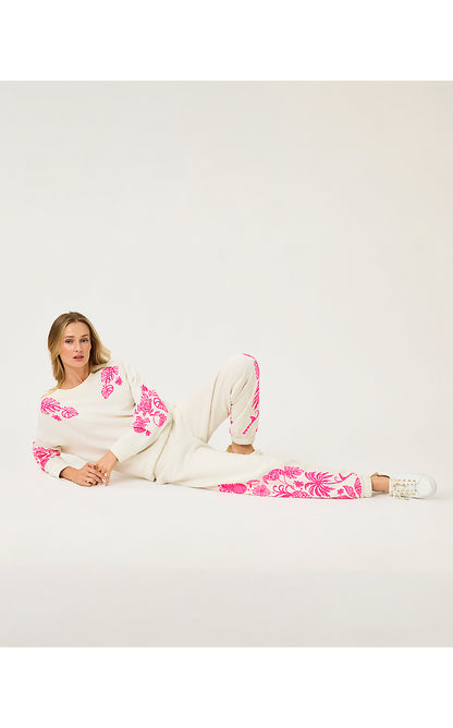 SILVIE JOGGER, COCONUT SAFARI SOCIAL EMBROIDERY PANT