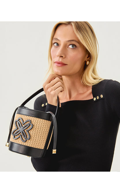 MALIA RAFFIA BUCKET BAG, SUNBAKED TAN
