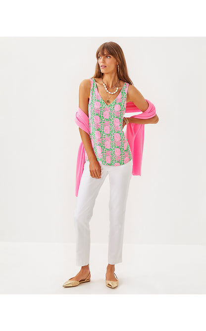 FLORIN STRAIGHT HEM TOP, FAUNA GREEN PARTY LIKE A PINEAPPLE