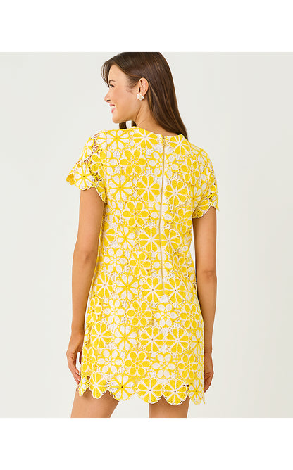 CORTNEY CROCHET SHIFT, MIMOSA YELLOW FULL BLOOM KNIT CROCHET PANEL