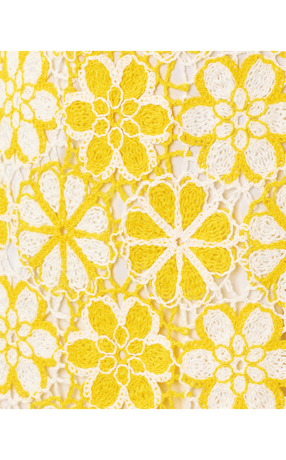 CORTNEY CROCHET SHIFT, MIMOSA YELLOW FULL BLOOM KNIT CROCHET PANEL