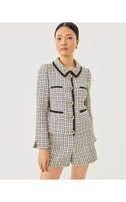 KALARA BOUCLE JACKET, COCONUT LUREX HOUNDSTOOTH BOUCLE
