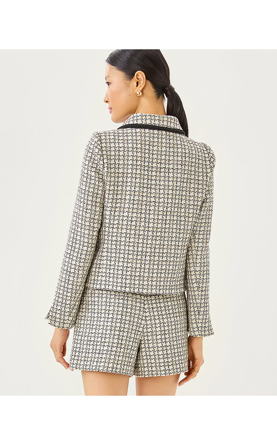 KALARA BOUCLE JACKET, COCONUT LUREX HOUNDSTOOTH BOUCLE