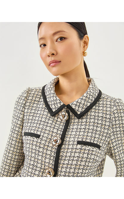 KALARA BOUCLE JACKET, COCONUT LUREX HOUNDSTOOTH BOUCLE
