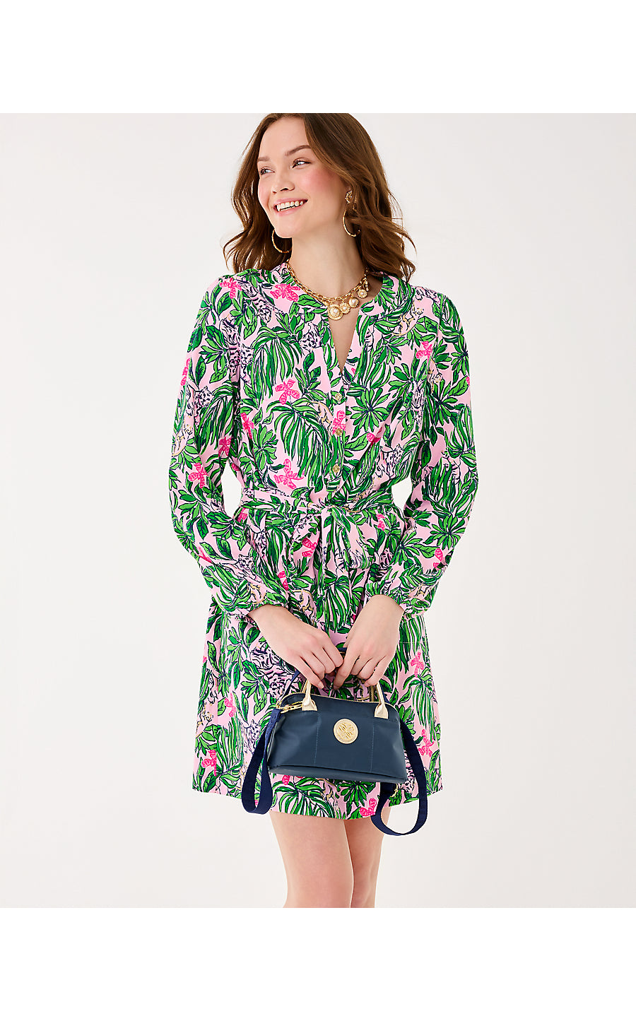 ENSLEY UPF 50+ DRESS, CONCH SHELL PINK ROARING WITH JOY