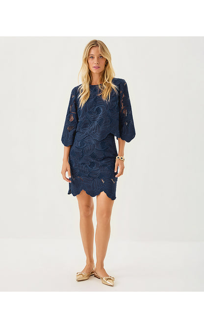 AMABEL LONG SLEEVE CROPPED TOP, LOW TIDE NAVY SWAY WITH ME SCALLOPED LACE