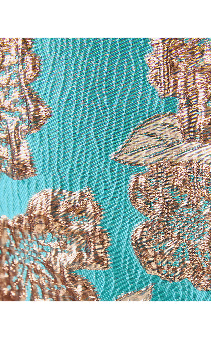 ANNALEESE SLEEVELESS CROPPED TOP, TANGIER TEAL FLORAL FLING METALLIC JACQUARD